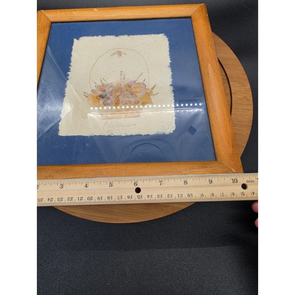 Framed Pressed Dried Flowers in Basket Art!  Wildflower 10.5 x 11 SIGNED